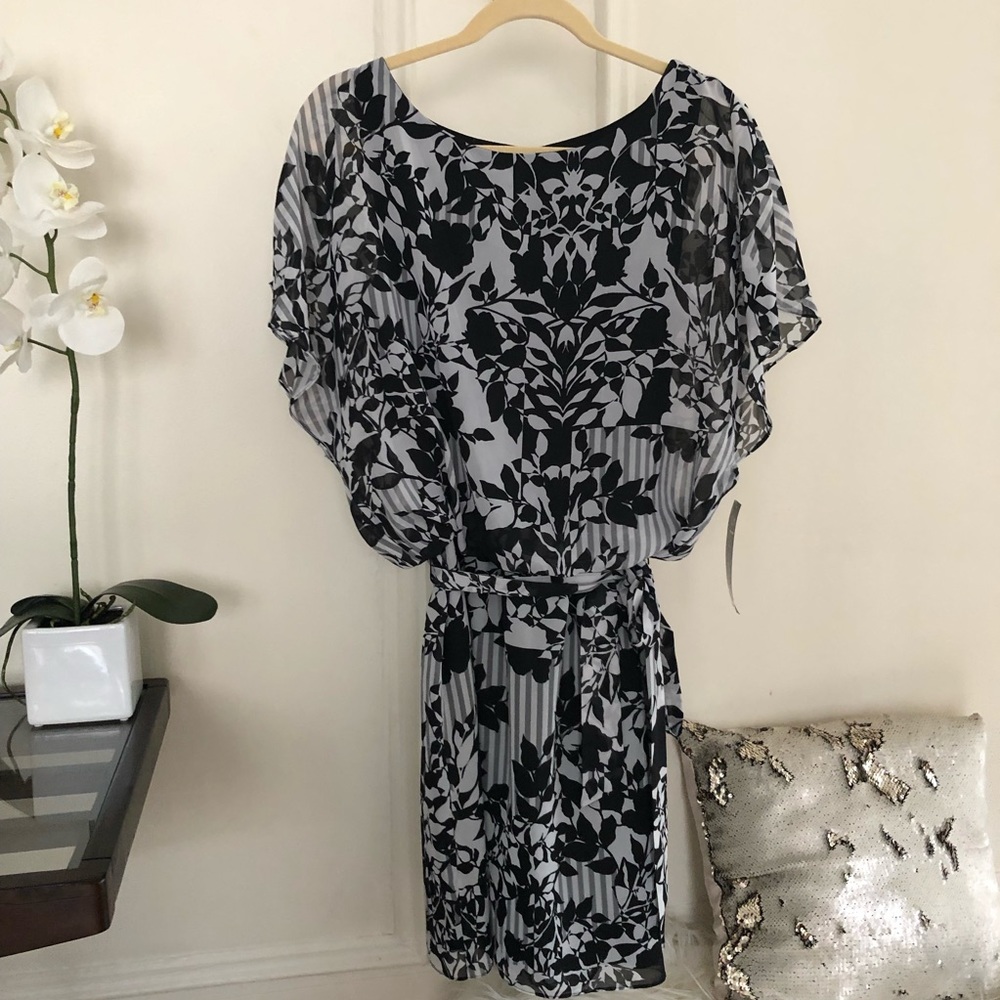 Floral black and white dress